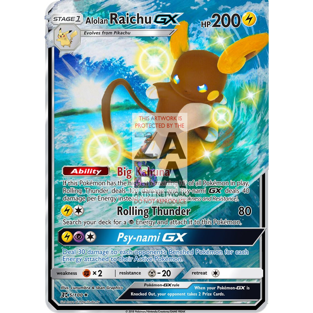 Alolan Raichu GX Extended Art Custom Pokemon Card - ZabaTV