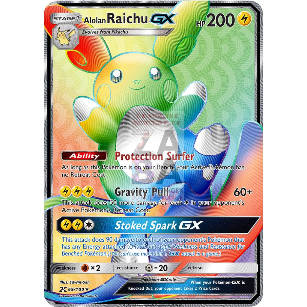 Alolan Raichu GX Rainbow Rare Custom Pokemon Card - ZabaTV
