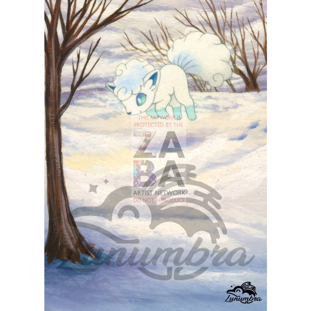 Alolan Vulpix 53/214 Sun & Moon Lost Thunder Extended Art Custom Pokemon Card Textless Silver