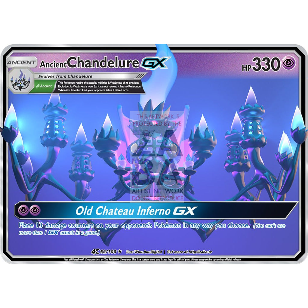 Ancient Chandelure Gx Custom Pokemon Card Silver Foil