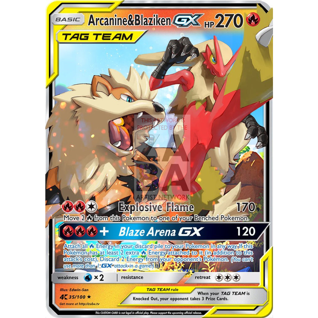 Arcanine & Blaziken Gx Tag Team Custom Pokemon Card