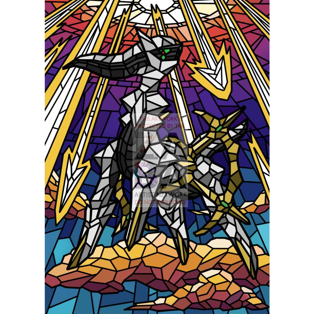 Arceus V (Stained-Glass) Custom Pokemon Card Standard / Textless Silver Foil