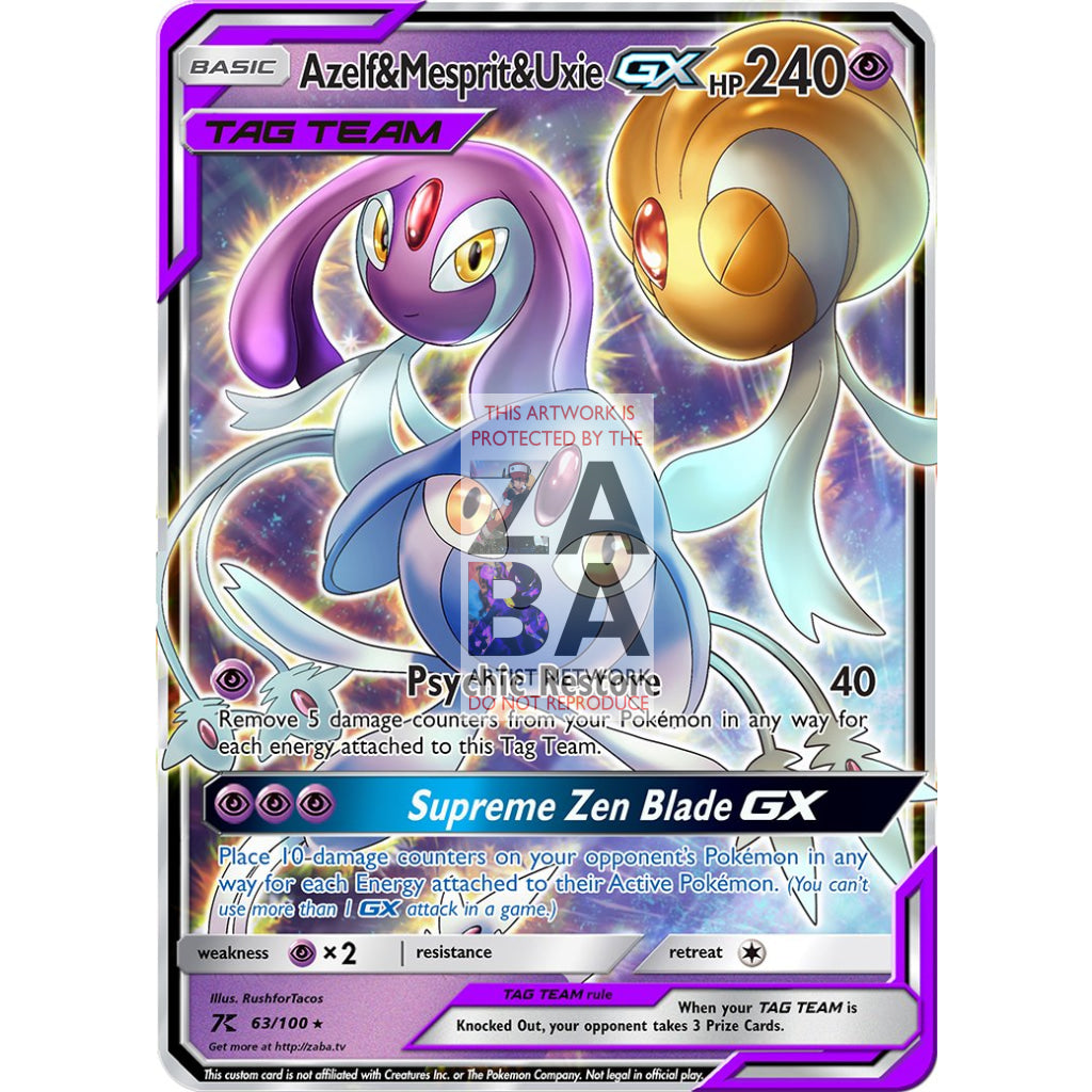 Azelf, Mesprit & Uxie GX Tag Team Custom Pokemon Card - ZabaTV