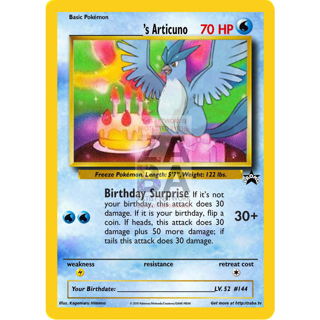 Birthday Articuno Custom Pokemon Card Silver Holographic