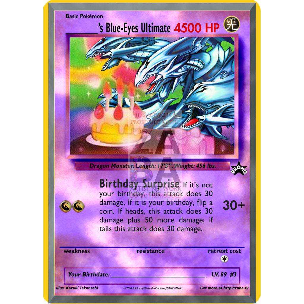 Birthday Blue Eyes Ultimate Dragon Custom Pokemon/YuGiOh Card - ZabaTV