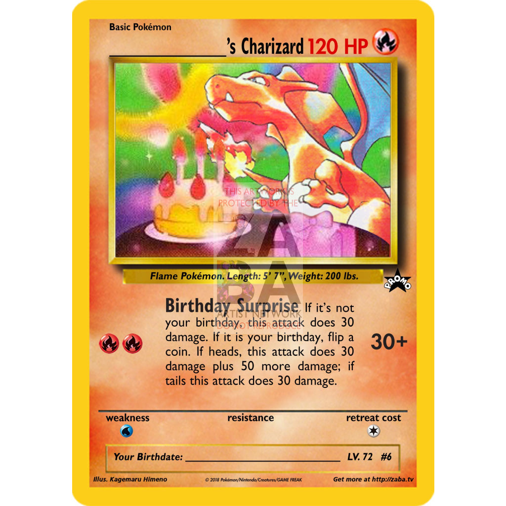 Birthday Charizard Custom Pokemon Card - ZabaTV