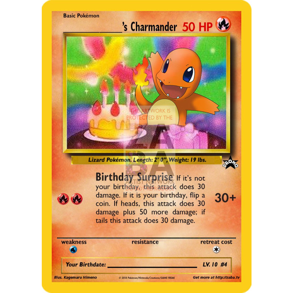 Birthday Charmander Custom Pokemon Card Silver Holographic