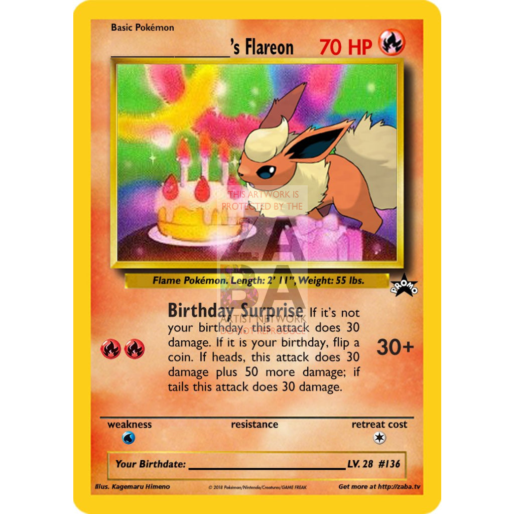 Birthday Flareon Custom Pokemon Card - ZabaTV