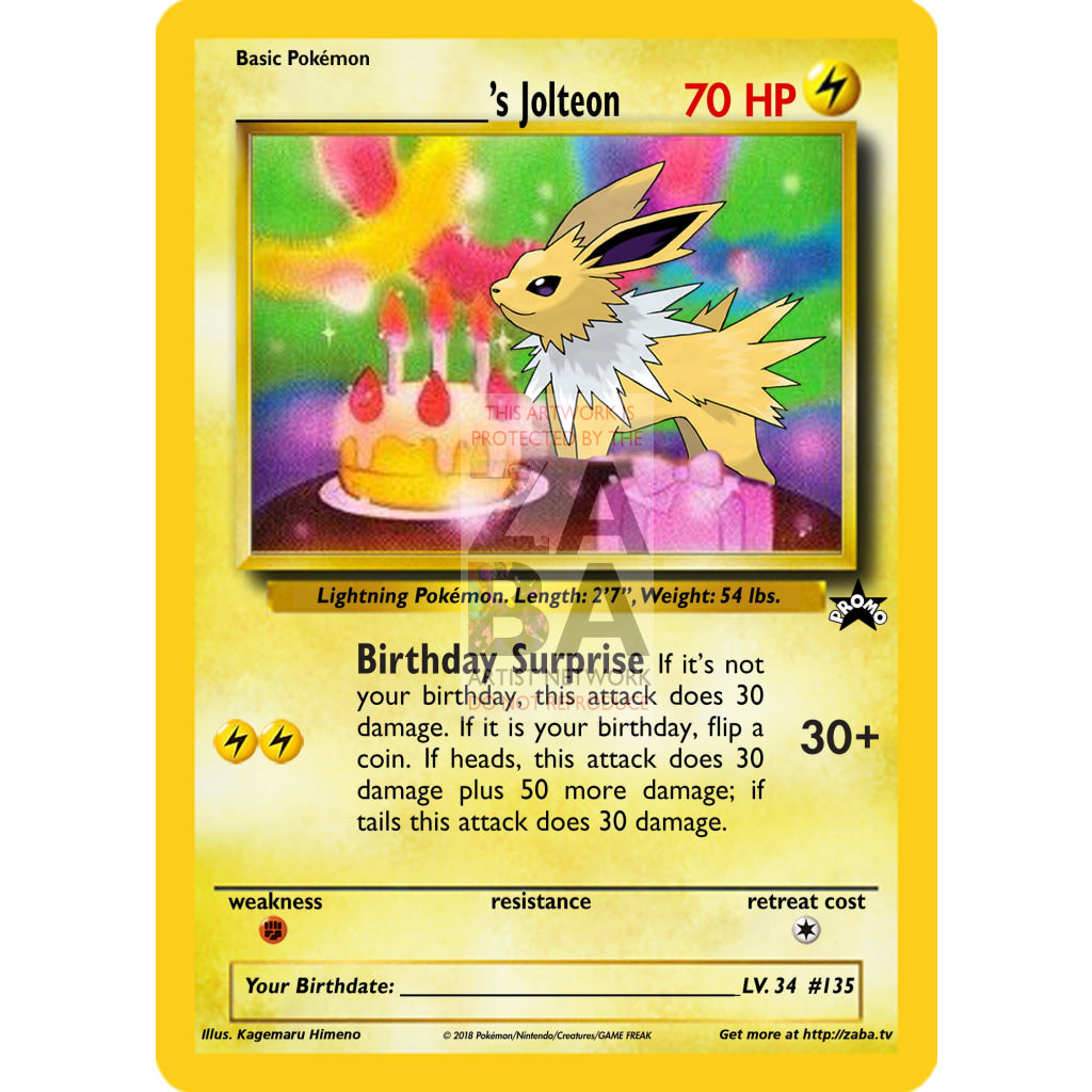 Birthday Jolteon Custom Pokemon Card Silver Holographic