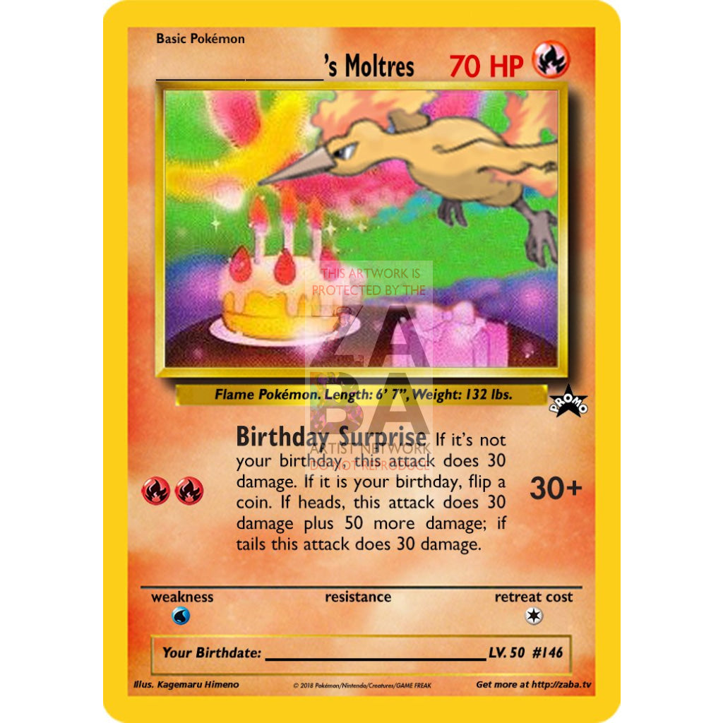 Birthday Moltres Custom Pokemon Card Silver Holographic