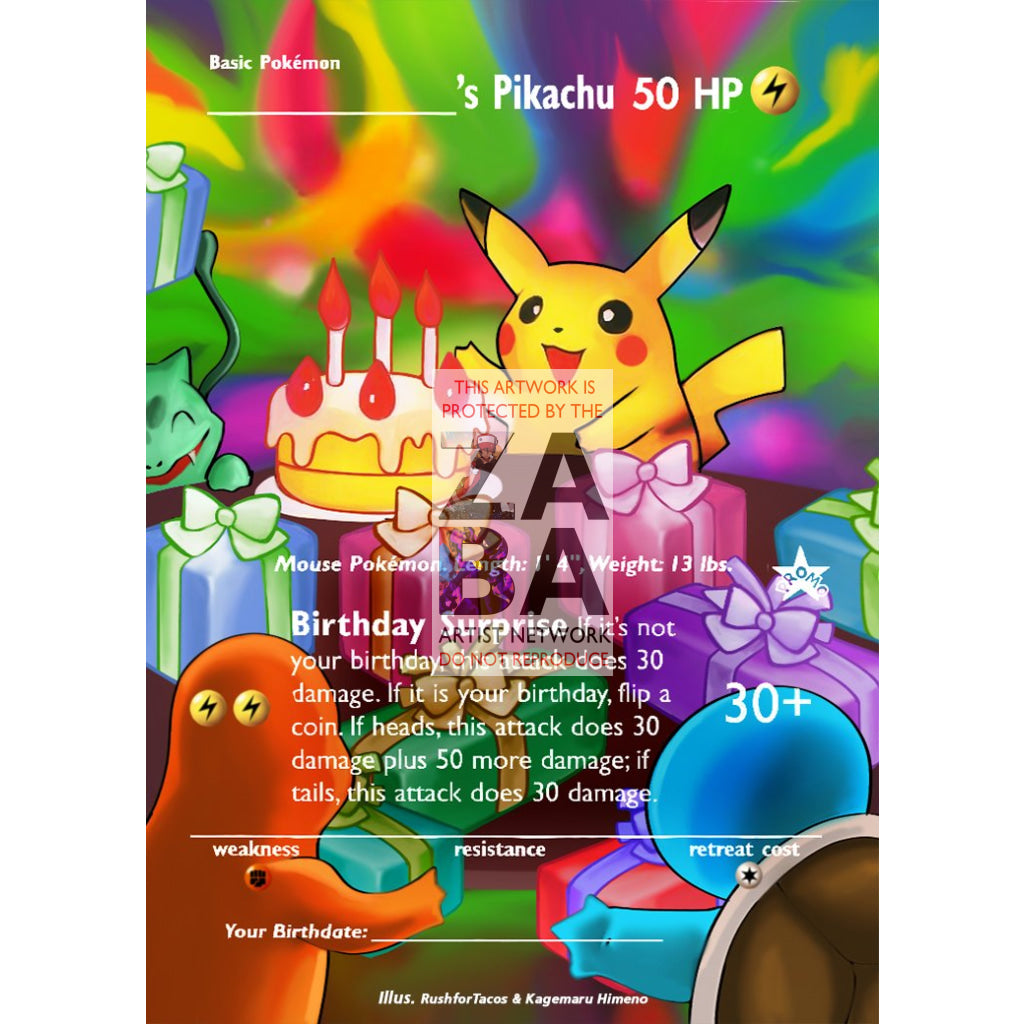 Birthday Pikachu Black Star Promo 24 Extended Art Custom Pokemon Card - ZabaTV