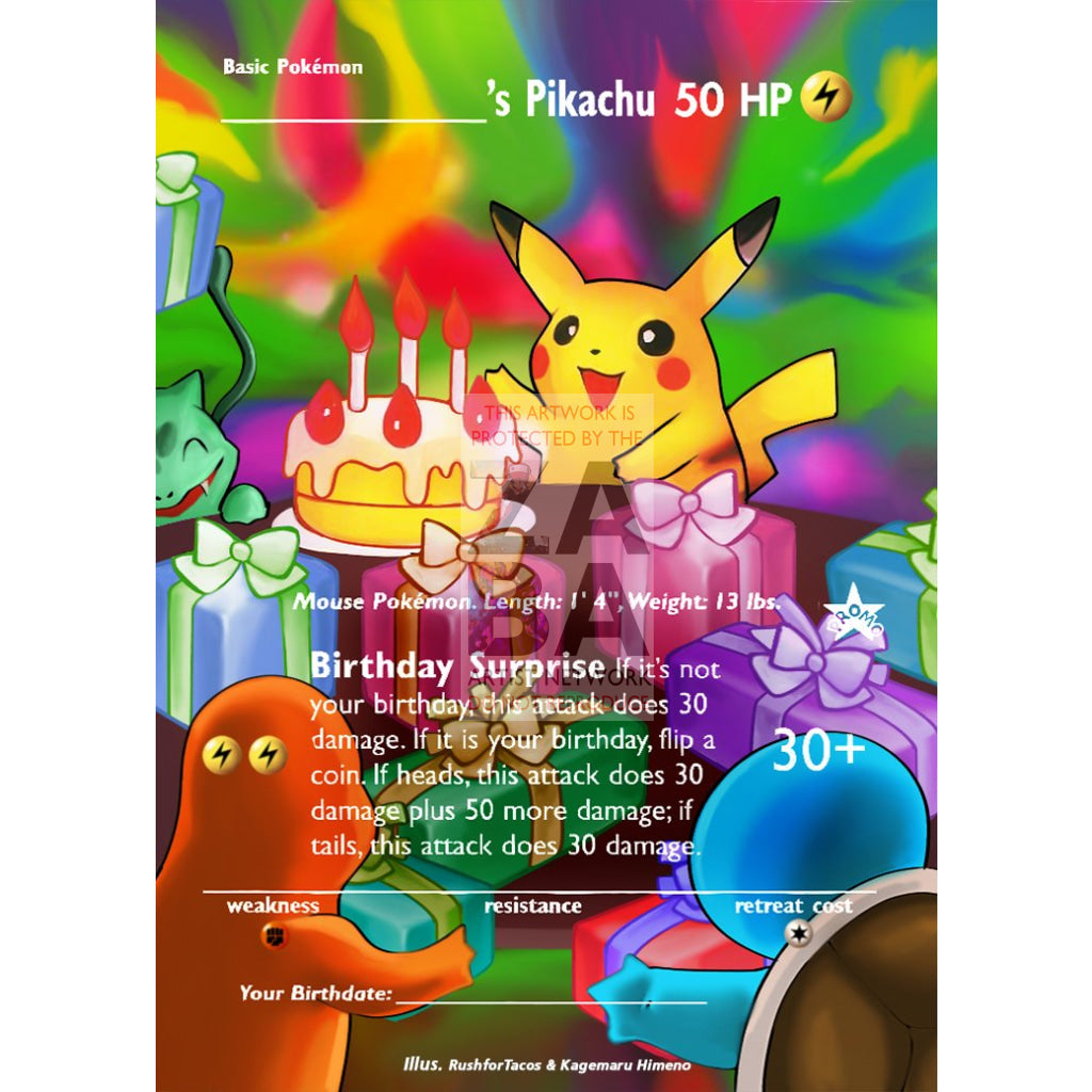 Birthday Pikachu Black Star Promo 24 Extended Art Custom Pokemon Card Silver Holographic