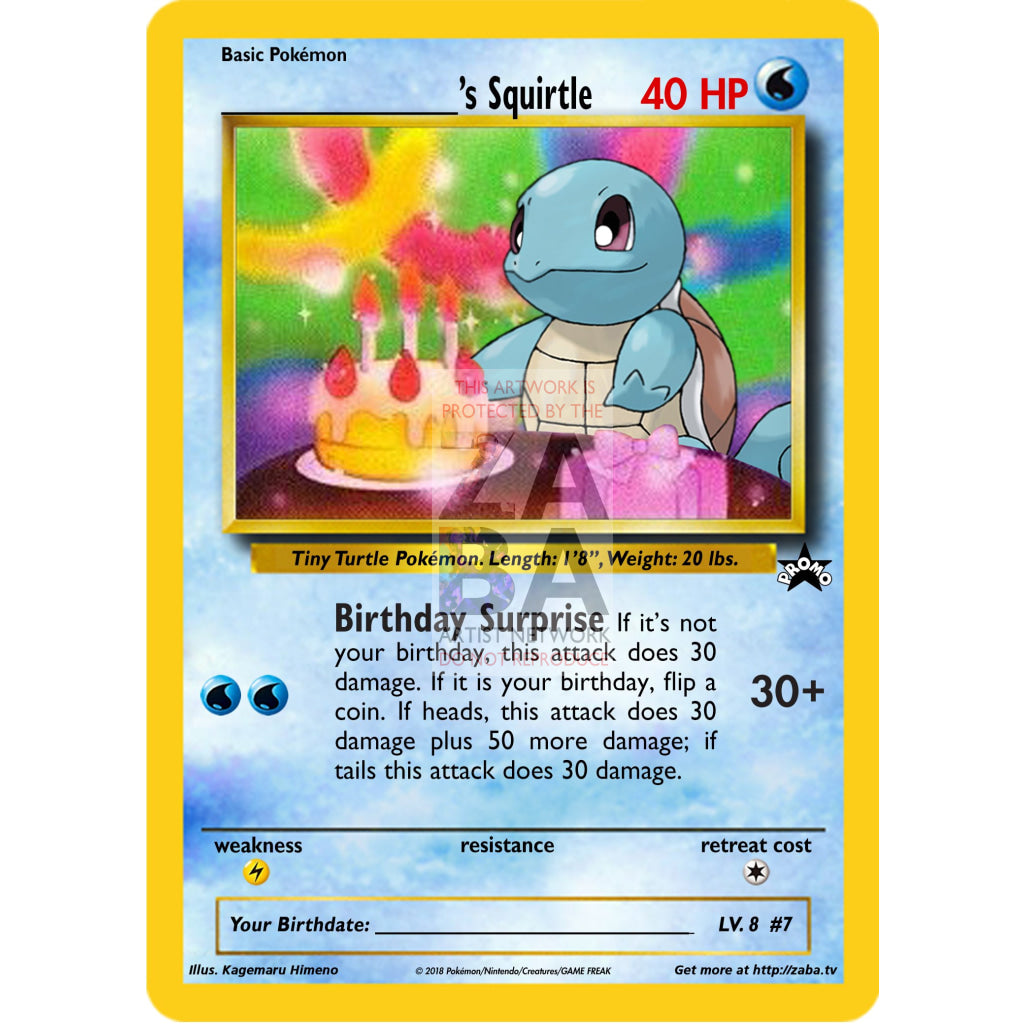 Birthday Squirtle Custom Pokemon Card Silver Holographic