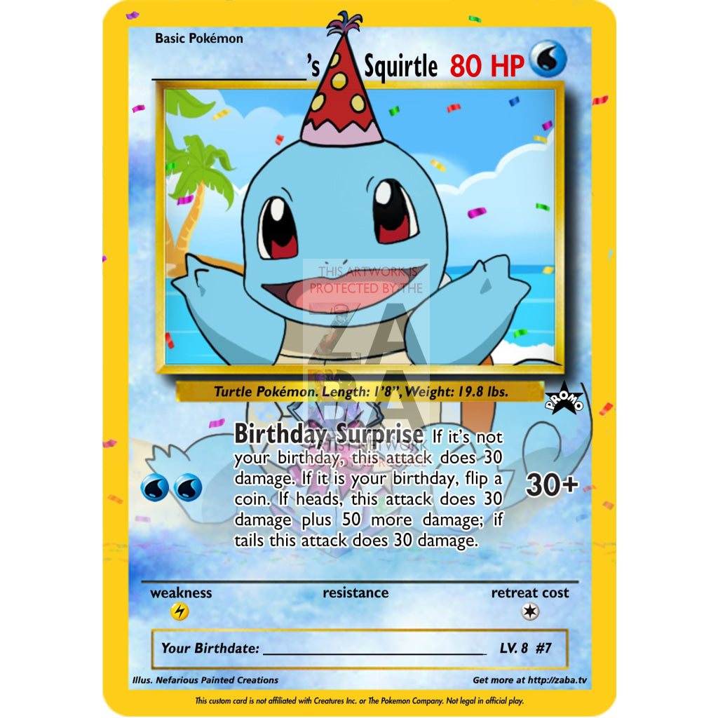 Birthday Squirtle Extended Art Custom Pokemon Card - ZabaTV