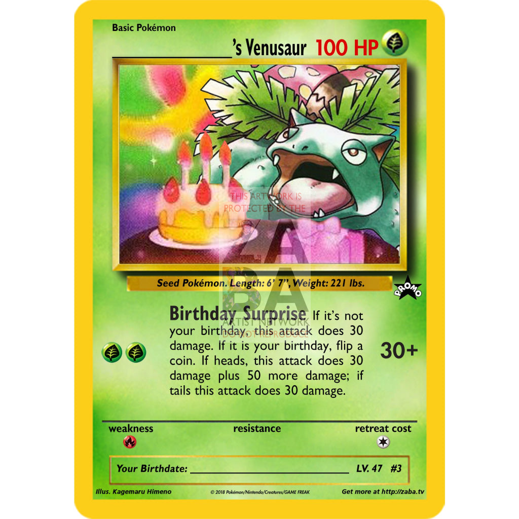 Birthday ________S Venusaur Custom Pokemon Card Silver Holographic
