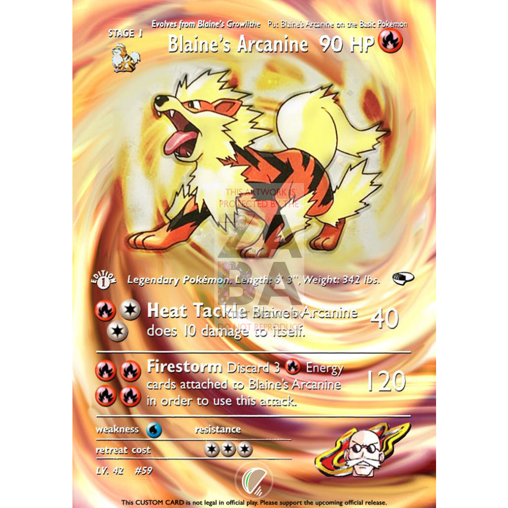 Blaine's Arcanine 1/132 Gym Challenge Extended Art Custom Pokemon Card - ZabaTV