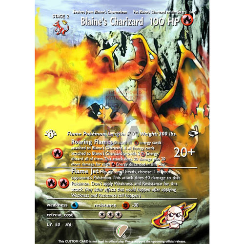 Blaine’s Charizard 2/132 Gym Challenge Extended Art Custom Pokemon Card Text / Silver Foil