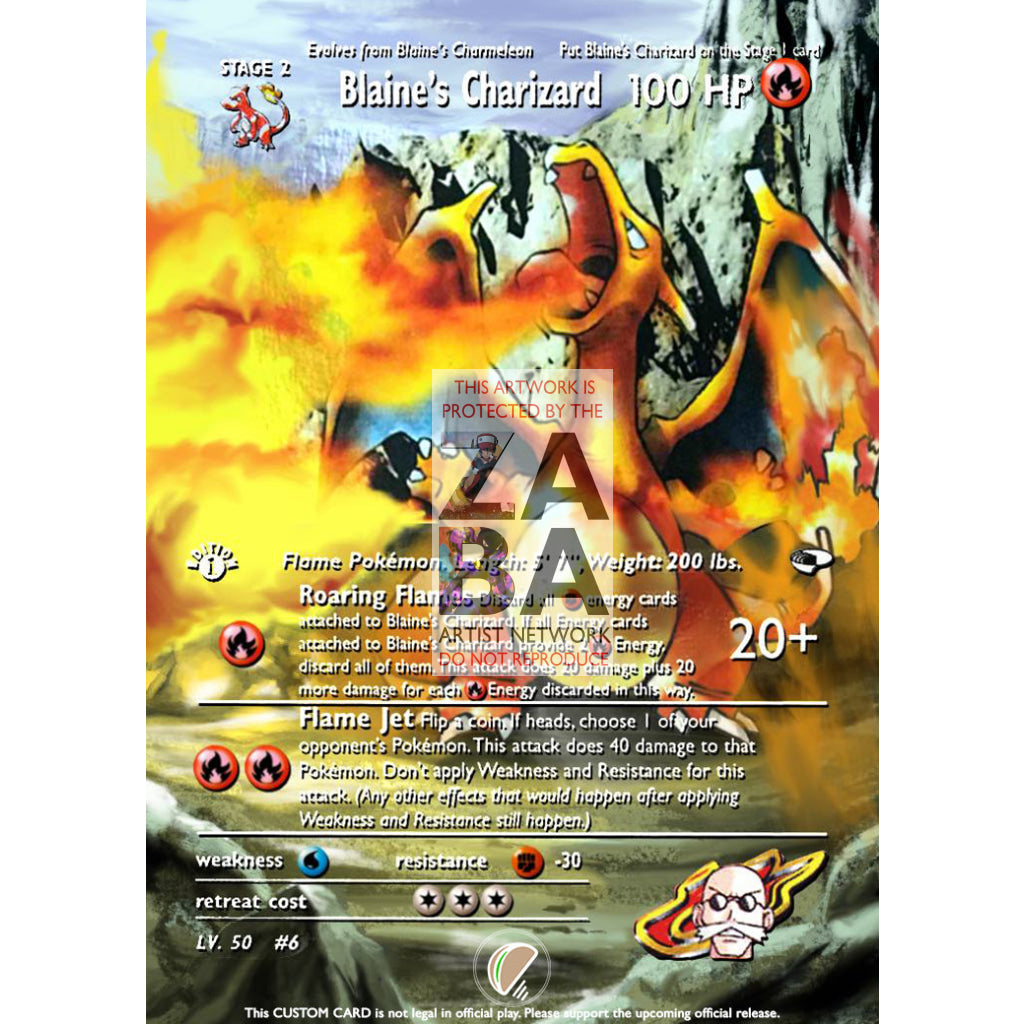 Blaine's Charizard 2/132 Gym Challenge Extended Art Custom Pokemon Card - ZabaTV