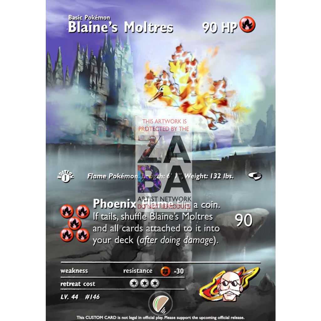 Blaine's Moltres 1/132 Gym Heroes Extended Art Custom Pokemon Card - ZabaTV