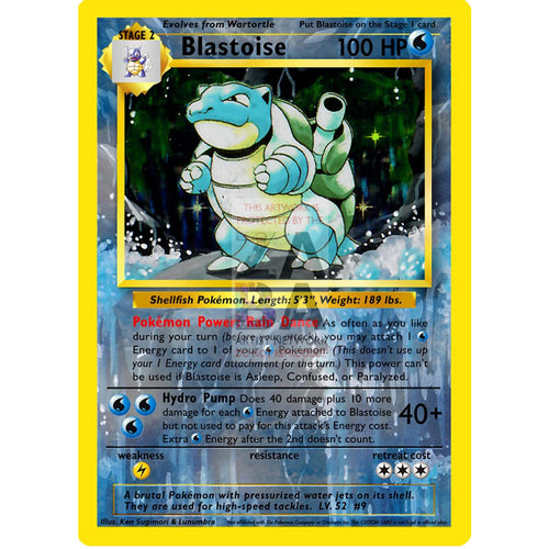 Blastoise 2/102 Base Set (+Text) Extended Art Custom Pokemon Card Silver Foil