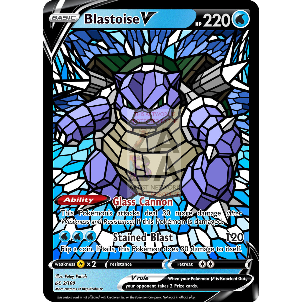 Blastoise V (Stained-Glass) Custom Pokemon Card Shining / With Text Silver Foil