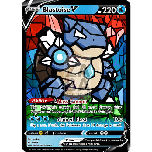 Blastoise V (Stained-Glass) Custom Pokemon Card Silver Foil
