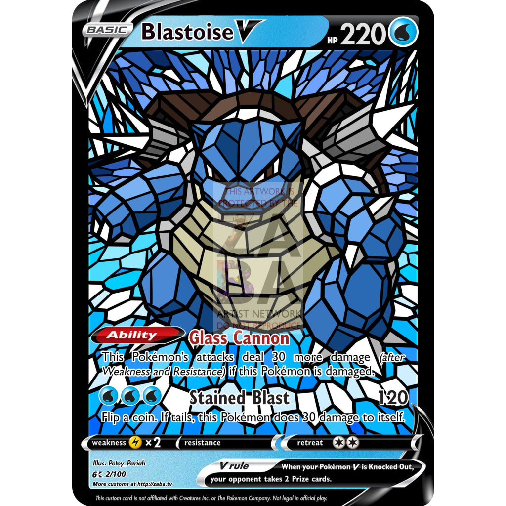 Blastoise V (Stained-Glass) Custom Pokemon Card - ZabaTV
