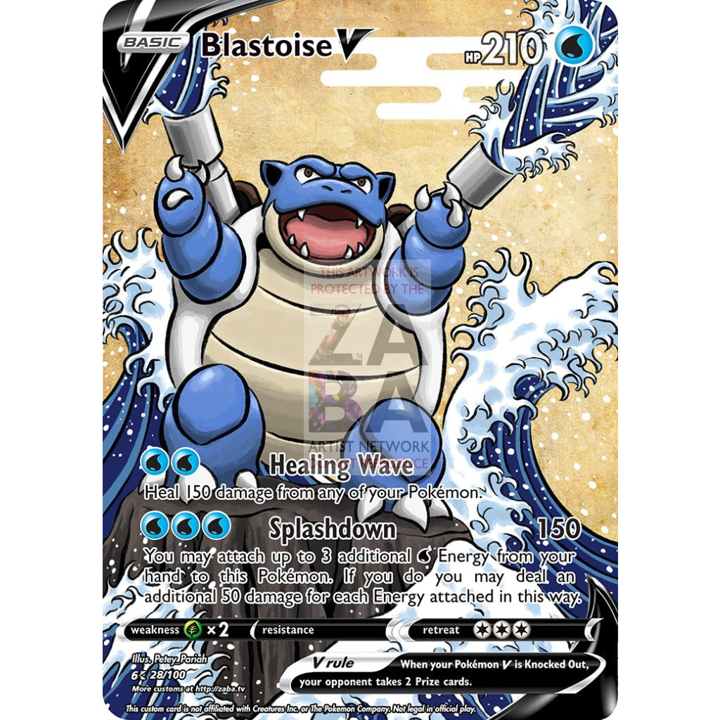Blastoise V (Traditional Japanese Style Inspired) Custom Pokemon Card - ZabaTV