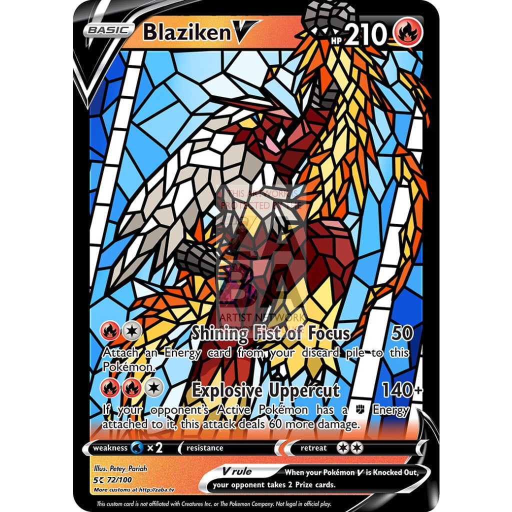 Blaziken V (Stained-Glass) Custom Pokemon Card Silver Foil / Shining