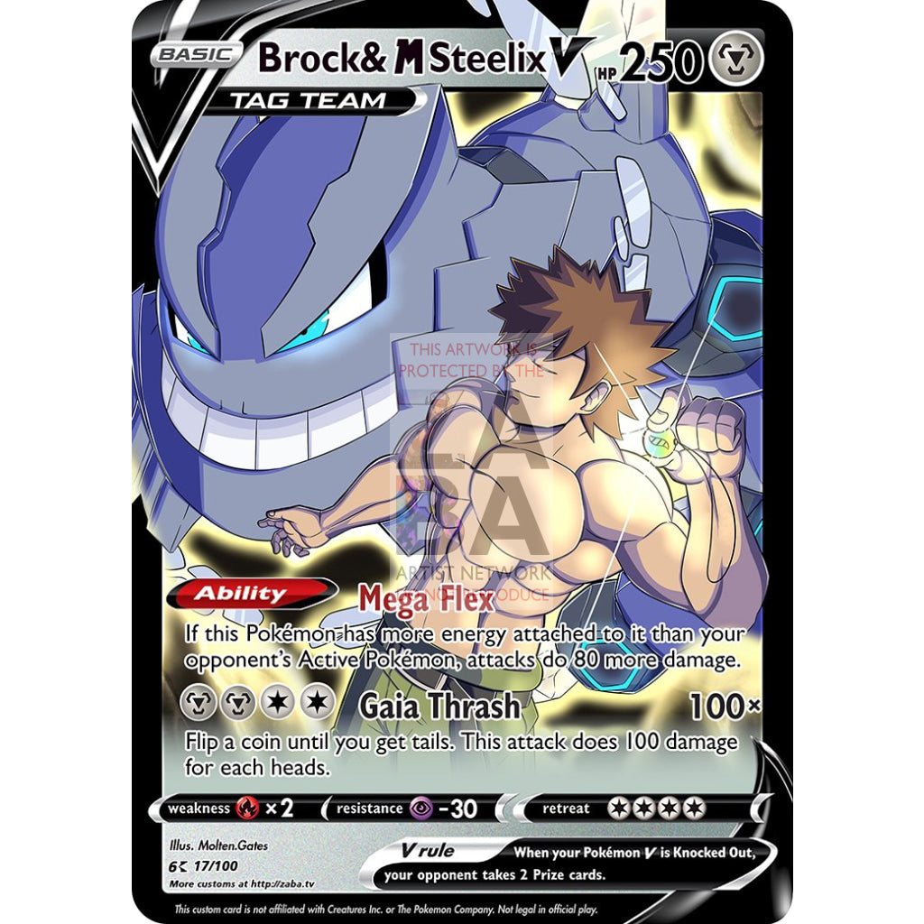 Brock & M Steelix V Custom Pokemon Card Silver Foil