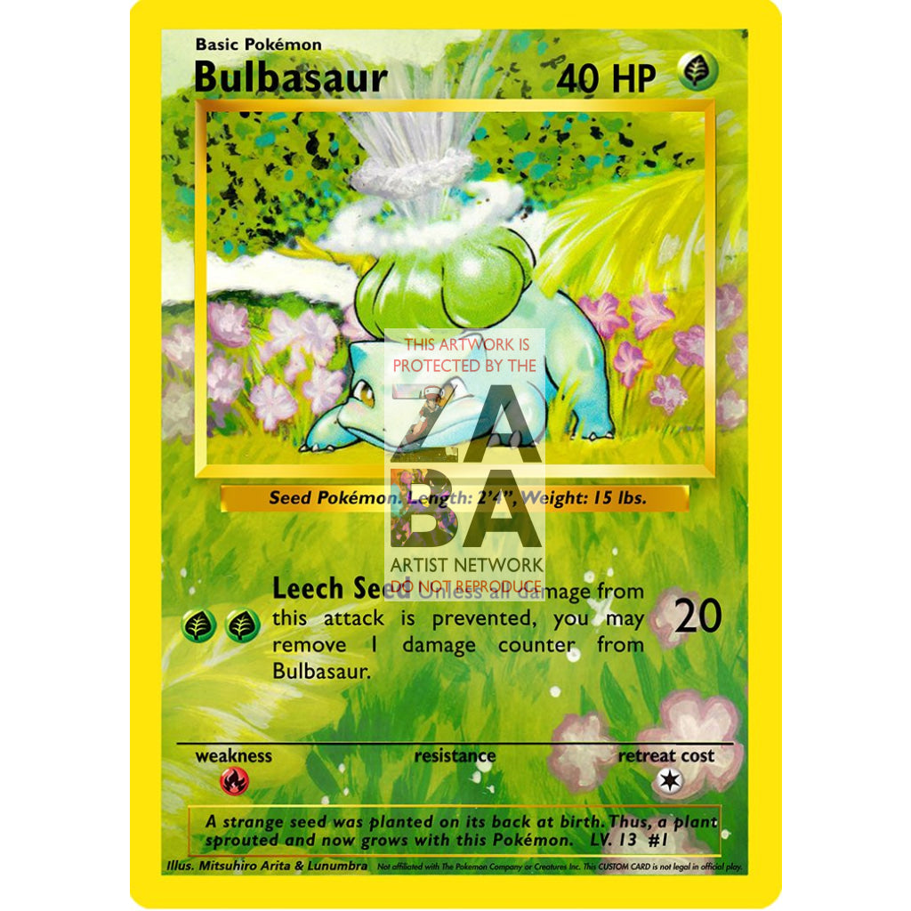 Bulbasaur 44/102 Base Set (+Text) Extended Art Custom Pokemon Card - ZabaTV