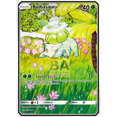 Bulbasaur Base Set 44/102 Extended Art Custom Pokemon Card Non-Holographic
