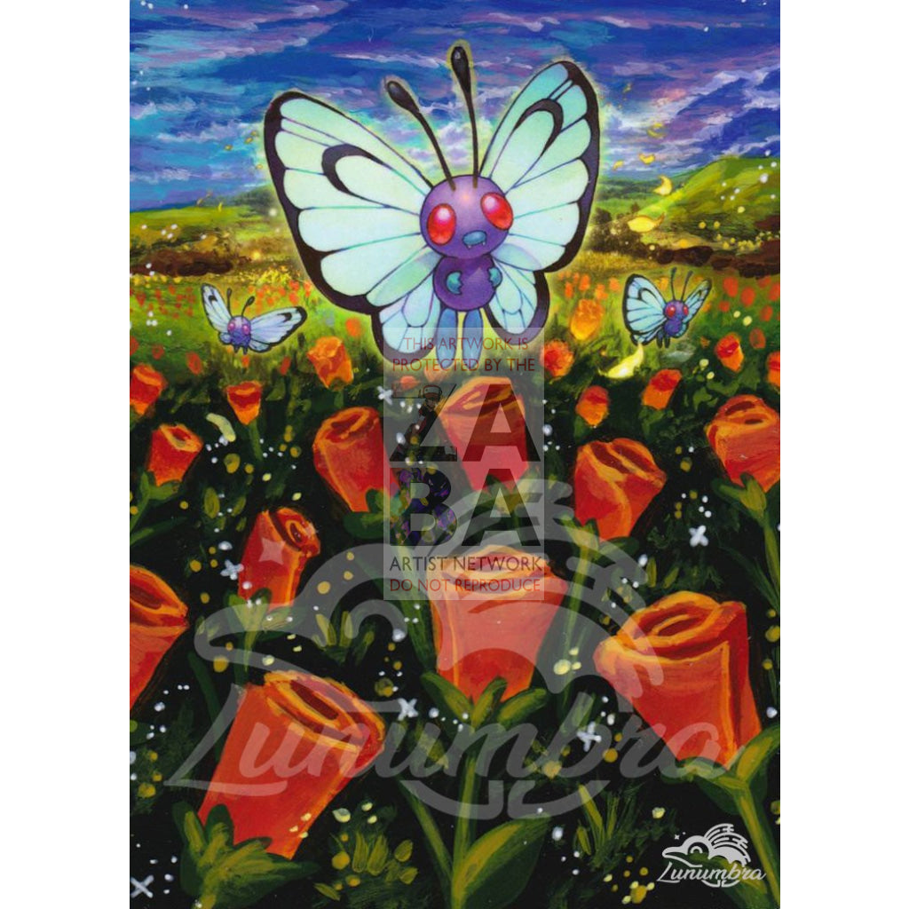 Butterfree 3/149 Sun & Moon Extended Art Custom Pokemon Card Textless Silver Holographic