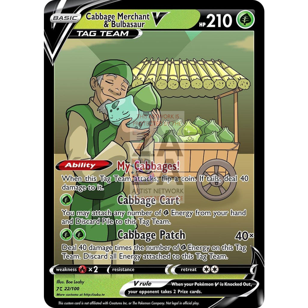 Cabbage Merchant & Bulbasaur V Custom Atla X Pokemon Card Silver Foil