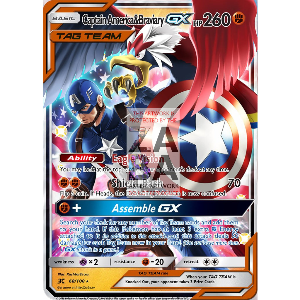 Captain America & Braviary 8"x10.5" Holographic Poster + Custom Pokemon Card Gift Set - ZabaTV