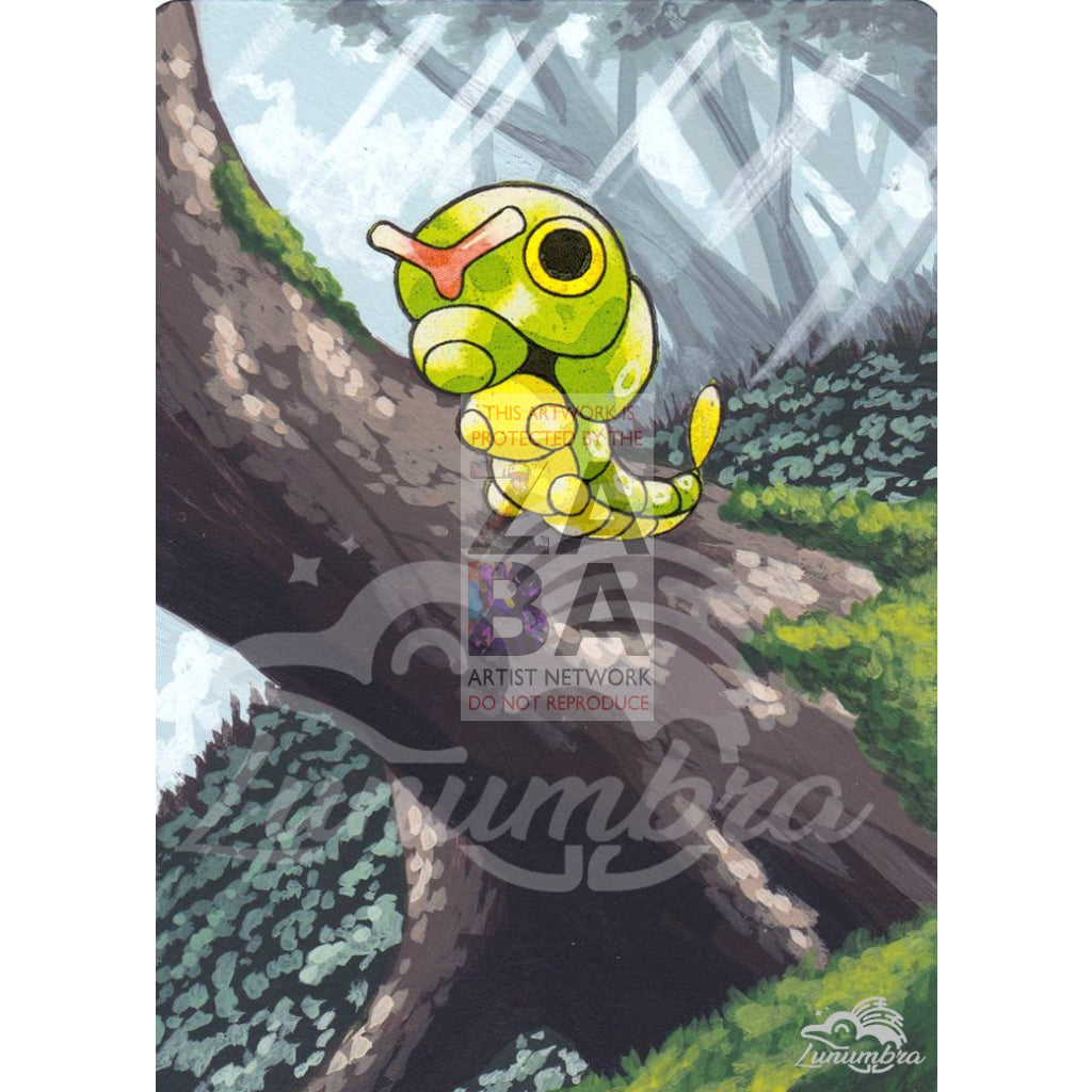Caterpie 45/102 Base Set Extended Art Custom Pokemon Card Textless Silver Holographic