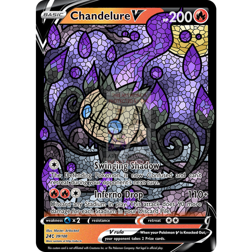 Chandelure V (Stained-Glass) Custom Pokemon Card Ethereal / With Text Silver Foil