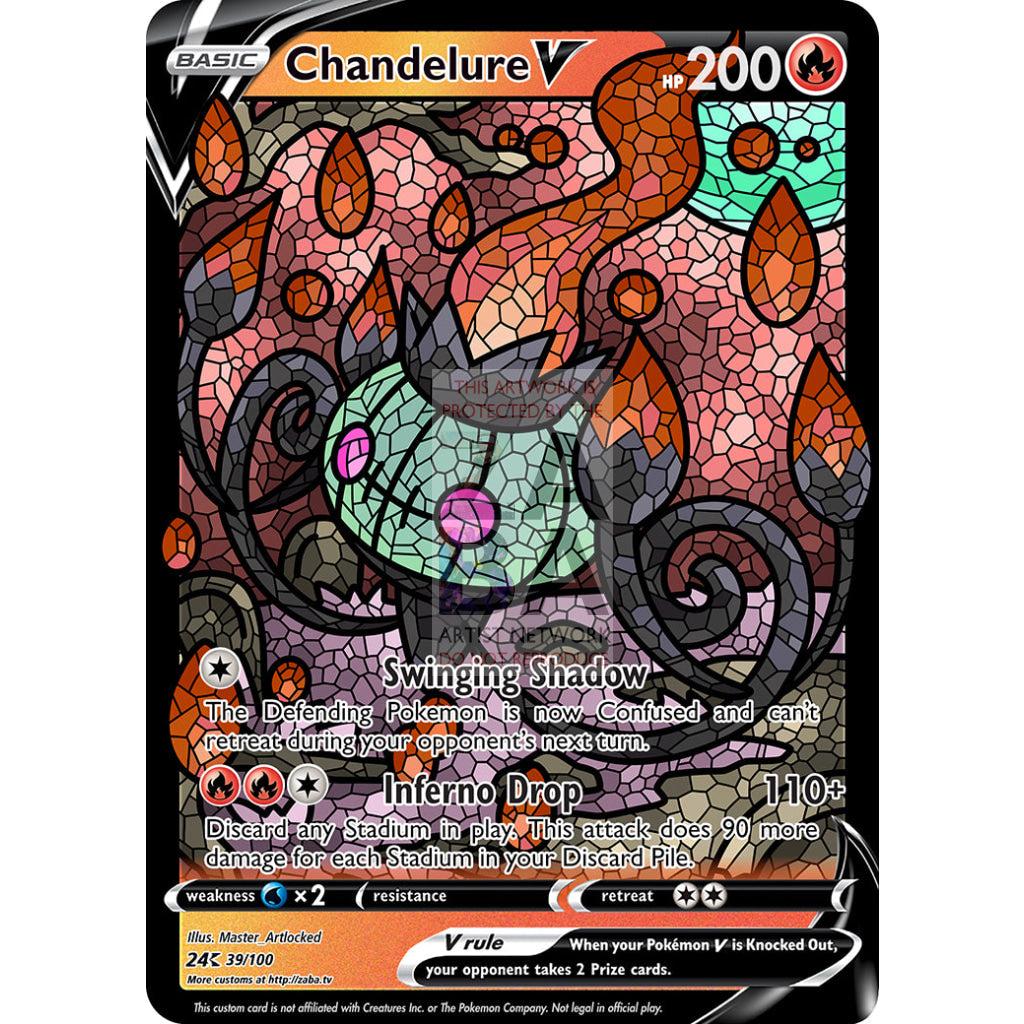 Chandelure V (Stained-Glass) Custom Pokemon Card Shining / With Text Silver Foil