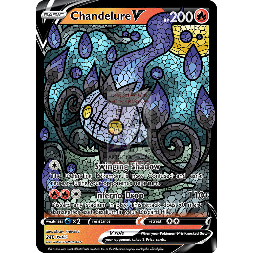Chandelure V (Stained-Glass) Custom Pokemon Card Standard / With Text Silver Foil