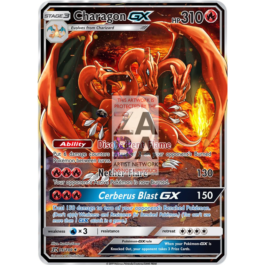 Charagon GX (Charizard Evolution) Extended Art Custom Pokemon Card - ZabaTV