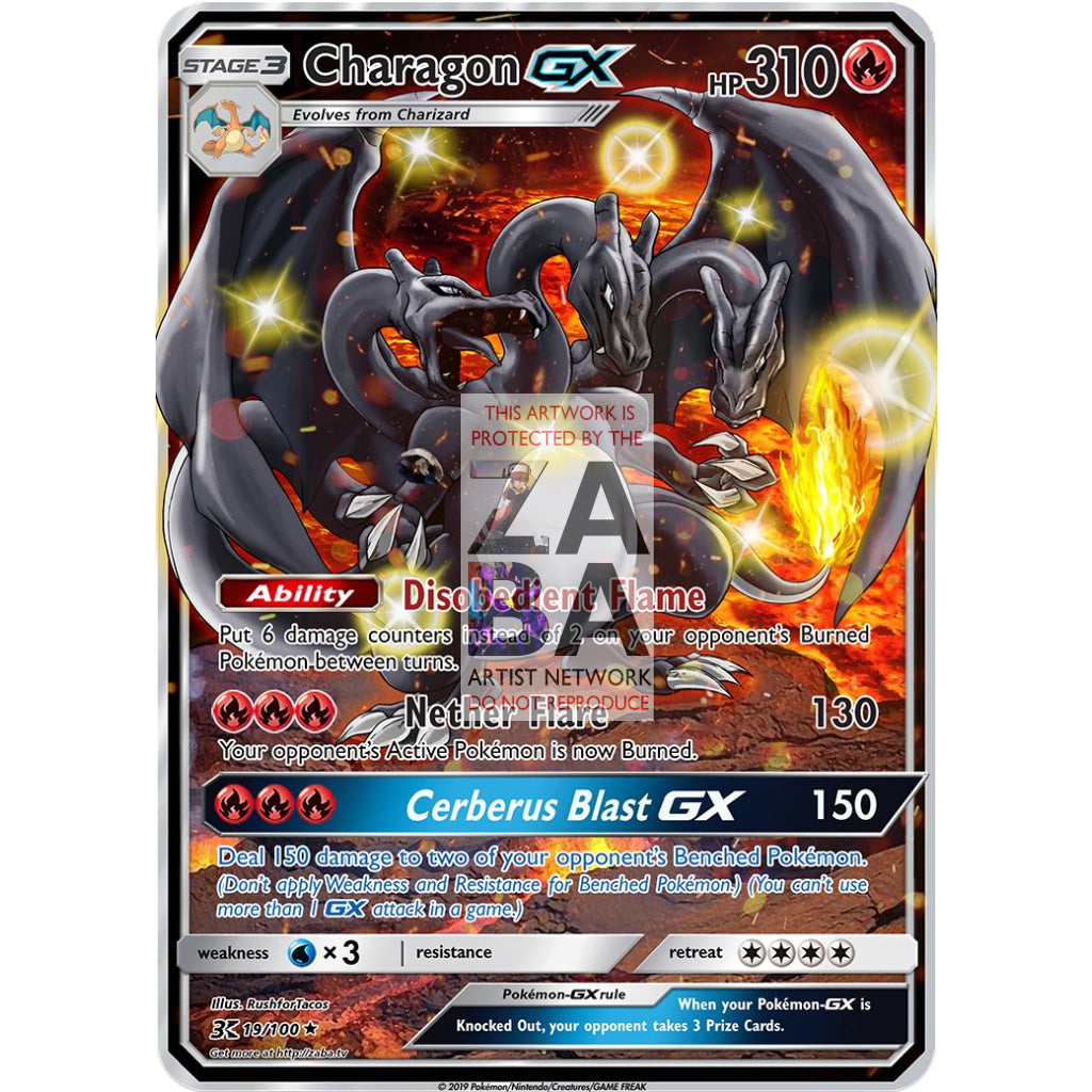 Charagon GX (Charizard Evolution) Extended Art Custom Pokemon Card - ZabaTV