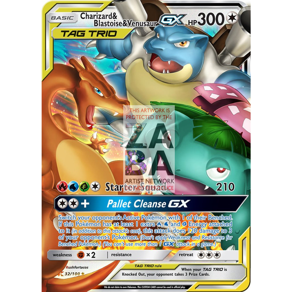 Charizard, Blastoise & Venusaur Tag Trio GX Custom Pokemon Card - ZabaTV