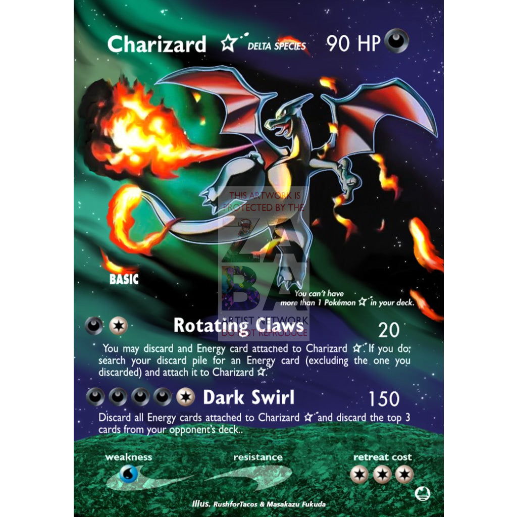 Charizard Gold Star (Delta Species) 100/101 Ex Dragon Frontier Extended Art Custom Pokemon Card
