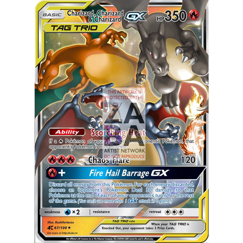 Charizard, Charizard & Charizard GX Tag Team Custom Pokemon Card - ZabaTV