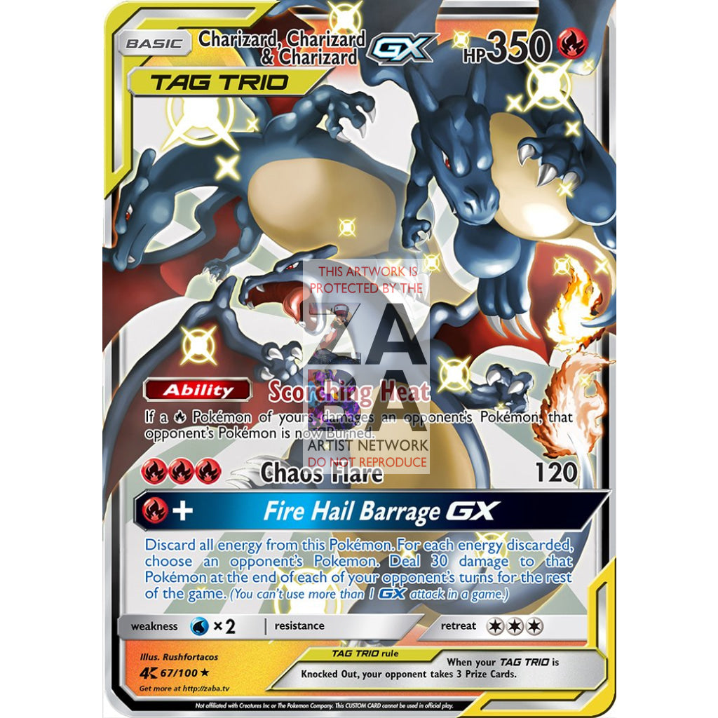 Charizard, Charizard & Charizard GX Tag Team Custom Pokemon Card - ZabaTV