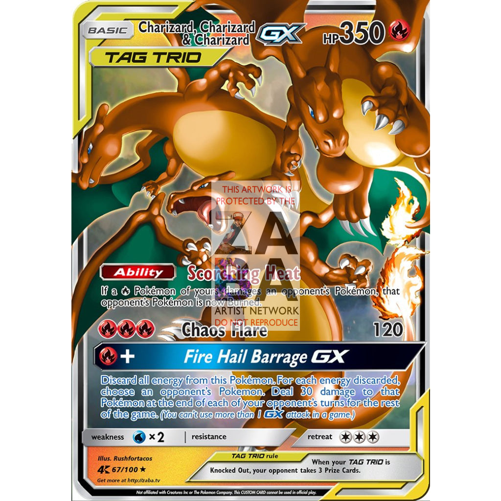 Charizard, Charizard & Charizard GX Tag Team Custom Pokemon Card - ZabaTV