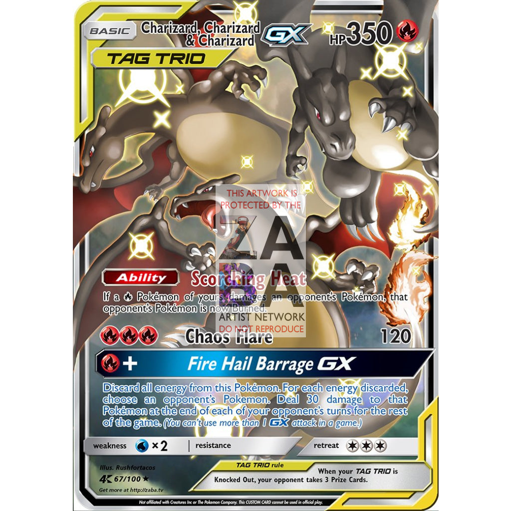 Charizard, Charizard & Charizard GX Tag Team Custom Pokemon Card - ZabaTV