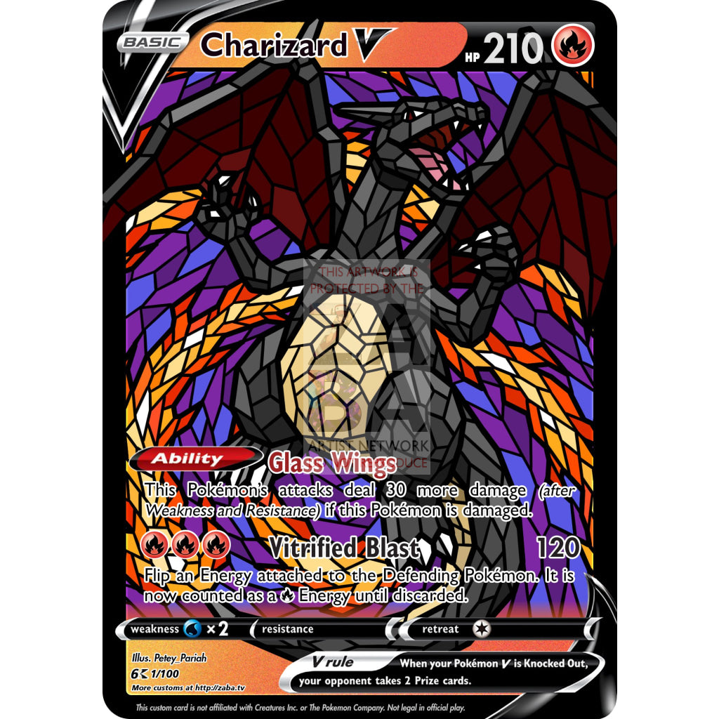 Charizard V (Stained-Glass) Custom Pokemon Card - ZabaTV