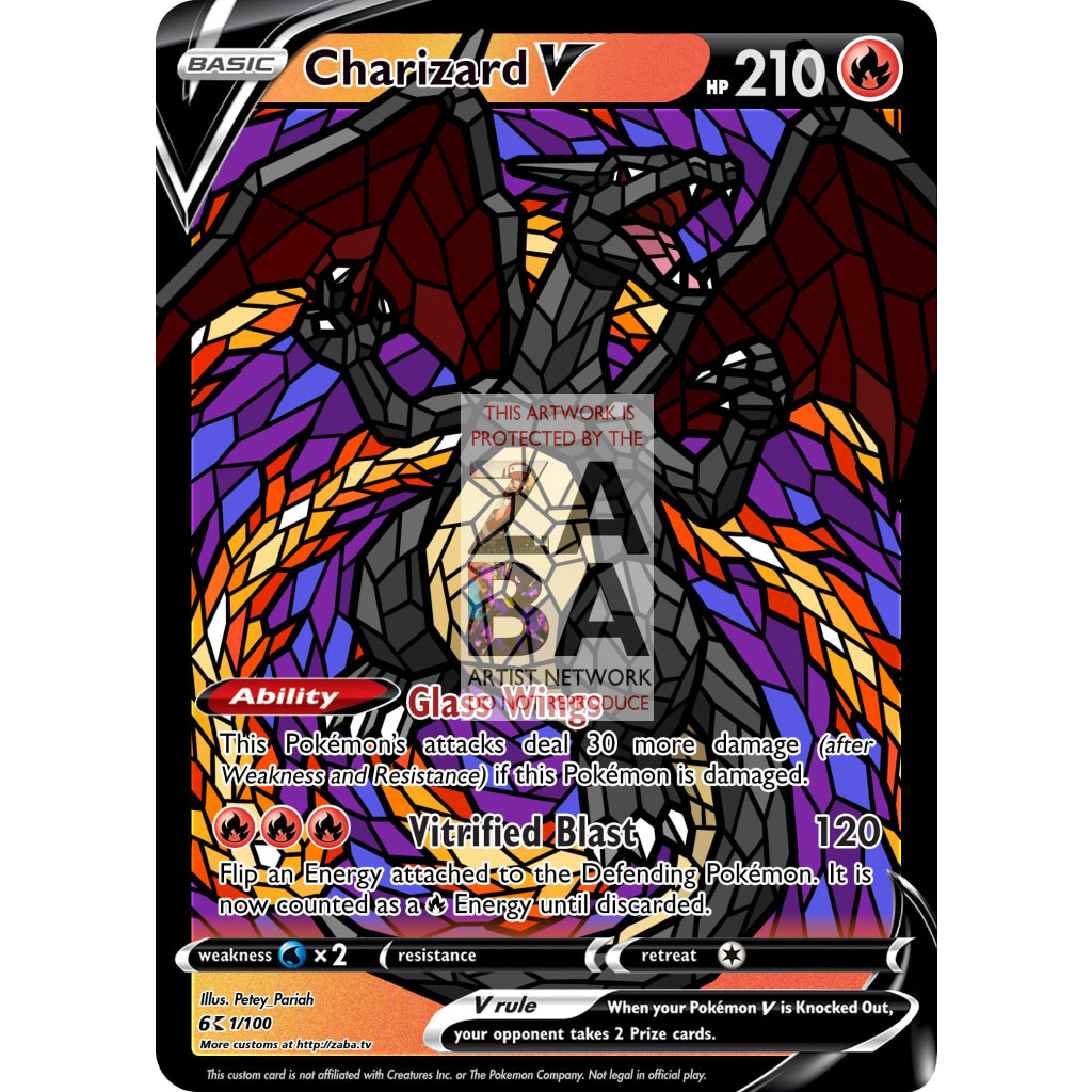 Charizard V (Stained-Glass) Custom Pokemon Card - ZabaTV