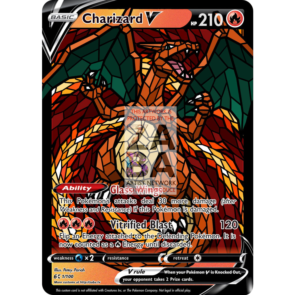 Charizard V (Stained-Glass) Custom Pokemon Card - ZabaTV